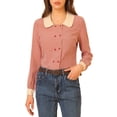 thumbnail image 1 of MODA NOVA Junior's Contrast Peter Pan Collar Blouse Long Sleeve Button Front Shirt Red XL, 1 of 5