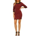 thumbnail image 1 of MODA NOVA Junior's Contrast Peter Pan Collar Keyhole Back Plaid Bodycon Dresses Red S, 1 of 6