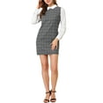 thumbnail image 1 of MODA NOVA Junior's Contrast Peter Pan Collar Long Sleeve Check Shift Dress, 1 of 5
