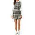 thumbnail image 1 of MODA NOVA Junior's Contrast Peter Pan Collar Long Sleeve Check Shift Dress, 1 of 5