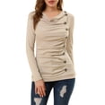 thumbnail image 1 of MODA NOVA Junior's Cowl Neck Long Sleeves Buttons Decor Ruched Top, 1 of 7