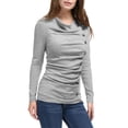 thumbnail image 1 of MODA NOVA Junior's Cowl Neck Long Sleeves Buttons Decor Ruched Top, 1 of 6