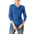 thumbnail image 1 of MODA NOVA Junior's Cowl Neck Long Sleeves Buttons Decor Ruched Top, 1 of 6