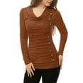 thumbnail image 1 of MODA NOVA Junior's Cowl Neck Long Sleeves Buttons Decor Ruched Top, 1 of 6