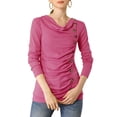 thumbnail image 1 of MODA NOVA Junior's Cowl Neck Long Sleeves Buttons Decor Ruched Top, 1 of 6