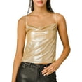 thumbnail image 1 of MODA NOVA Junior's Cowl Neck Sparkly Metallic Glitter Spaghetti Strap Camisole Top Gold XL, 1 of 6
