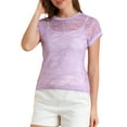thumbnail image 1 of MODA NOVA Junior's Curved Hem Sheer Short Sleeves Floral Lace Blouse Lavender S, 1 of 6