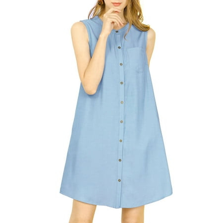 MODA NOVA Junior's Denim Button Up Sleeveless Tunic Dress with Pockets