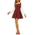 thumbnail image 1 of MODA NOVA Junior's Doll Collar Contrast Color Button Decor Fit and Flare Plaid Dress, 1 of 5