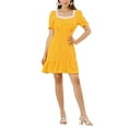 thumbnail image 1 of MODA NOVA Junior's Dots Print Square Neck Short Sleeve Ruffle Hem a Line Dress Yellow XXL, 1 of 4