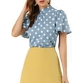 thumbnail image 1 of MODA NOVA Junior's Dots Stand Collar Short Sleeve Blouse Blue S, 1 of 6
