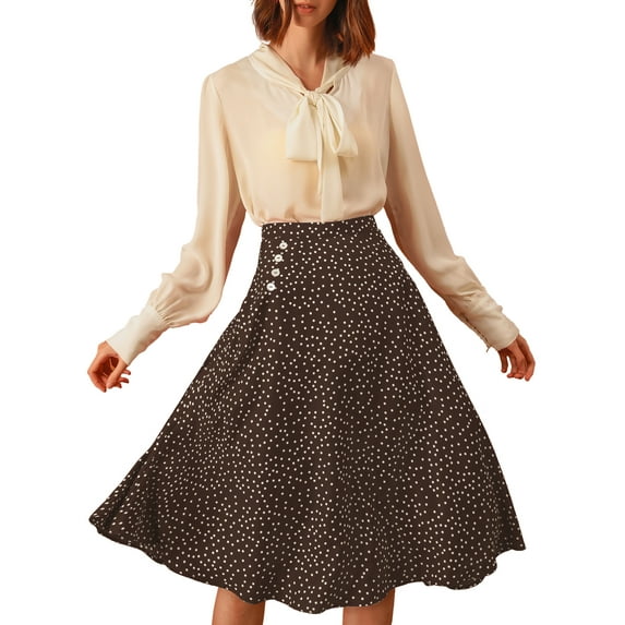MODA NOVA Junior's Elastic Waist Zipper Vintage Polka Dots Midi Skirt