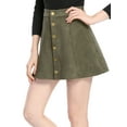 thumbnail image 1 of MODA NOVA Junior's Faux Suede Front Button Mini A-Line Skirt, 1 of 6