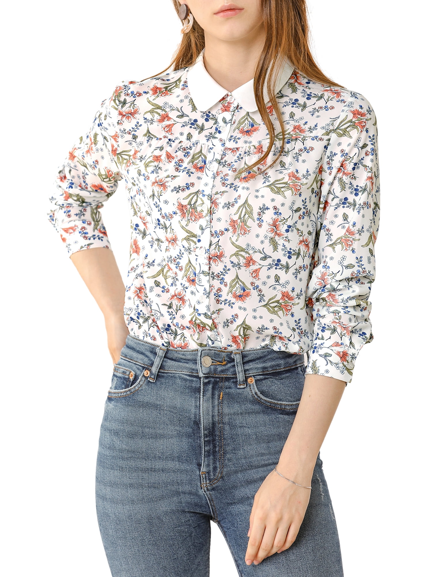 Women's Oversized Floral Button-Down Shirt Dress – Long Sleeve Loose Blouse With Belt, Boho Mini Dress - View #6