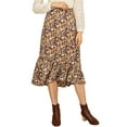 thumbnail image 1 of INSPIRE CHIC Women's Floral Fall Elastic Waist Ruffle High Low Hem Skirt, 1 of 7