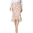 thumbnail image 1 of MODA NOVA Junior's Floral High-Low Ruffle Hem Midi Skirt Pink 3, 1 of 5