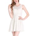 thumbnail image 1 of MODA NOVA Junior's Floral Lace Sleeveless Semi Sheer Flare Mini Dress White M, 1 of 7