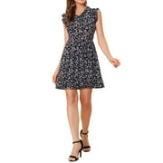 MODA NOVA Juniors Floral Print A Line V Neck Sleeveless Ruffle Dress