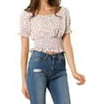 thumbnail image 1 of MODA NOVA Junior's Floral Print Crop Square Neck Ruffle Smocked Top White L, 1 of 4