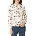 thumbnail image 1 of MODA NOVA Junior's Floral Print Notch V Neck Office Long Sleeve Blouse Beige S, 1 of 5