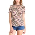 thumbnail image 1 of MODA NOVA Junior's Floral Print Ruffle Tie Neck Short Sleeve Casual Blouse Pink S, 1 of 5