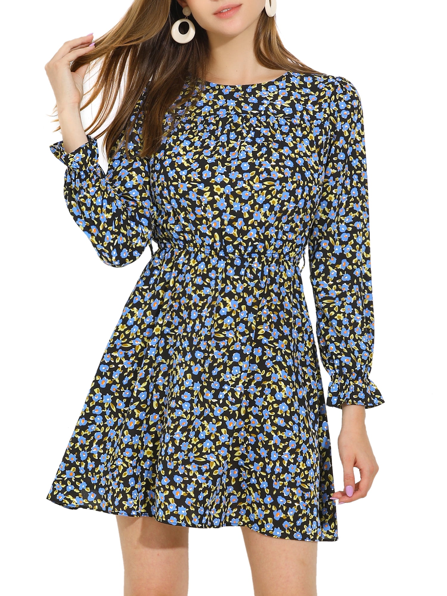 Robe Femme Taille S Manches Longues à Volants - Imprimé Floral Multicolore Pink Rose - Occasion