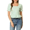 thumbnail image 1 of MODA NOVA Junior's Floral Square Neck Ruffle Puff Sleeve Peplum Blouse Beige S, 1 of 5