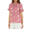 thumbnail image 1 of MODA NOVA Junior's Floral Tie Neck Ruffle Short Sleeves Blouse Top Pink S, 1 of 6