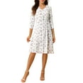 thumbnail image 1 of MODA NOVA Junior's Floral V Neck 3/4 Sleeves Flare Button Front Midi Dress, 1 of 6