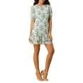 thumbnail image 1 of MODA NOVA Junior's Floral V Neck Keyhole Back A-Line Ruffle Dress, 1 of 6