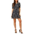 thumbnail image 1 of MODA NOVA Junior's Floral V Neck Keyhole Back A-Line Ruffle Dress, 1 of 6