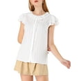 thumbnail image 1 of MODA NOVA Junior's Flutter Sleeve Button Front Ruffle Tie Neck Blouse, 1 of 4