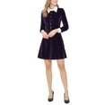 thumbnail image 1 of MODA NOVA Junior's Half Placket Long Sleeve Fit and Flare Dress Dark Purple M, 1 of 4