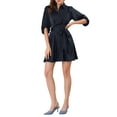 thumbnail image 1 of MODA NOVA Junior's Half Sleeve Waist Belted Button Down Point Collar Shirt Dress, 1 of 6