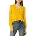 thumbnail image 1 of MODA NOVA Junior's Heart Polka Dots Button Notched Lapel V Neck Shirt  Yellow XXL, 1 of 7