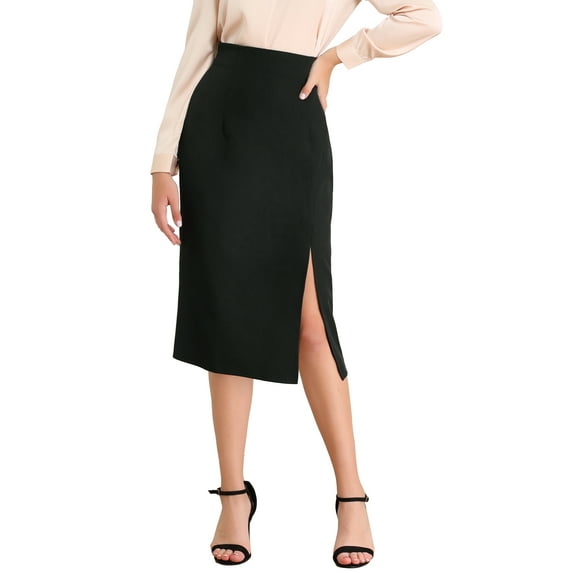 MODA NOVA Junior's High Waist Slit Skirts Side Zip Midi Straight Skirt Black XL