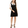 thumbnail image 1 of MODA NOVA Junior's Hollow Lace Doll Collar Chiffon Button Cuffs Zip Back a Line Dress, 1 of 5