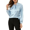 thumbnail image 1 of MODA NOVA Junior's Irregular Dotted Casual Long Sleeve Tie Neck Blouse Blue L, 1 of 5