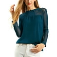 thumbnail image 1 of MODA NOVA Junior's Lace Floral Panel Long Sleeves Blouse Dark Blue XS, 1 of 6