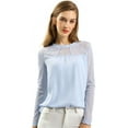 thumbnail image 1 of MODA NOVA Junior's Lace Floral Panel Long Sleeves Blouse Light Blue M, 1 of 7