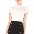 thumbnail image 1 of MODA NOVA Junior's Lace Keyhole Back Stand Collar Semi Sheer Blouse White XL, 1 of 5