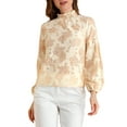 thumbnail image 1 of MODA NOVA Junior's Lace Long Sleeve Tops Ruffle Neck Elegant Floral Blouses Beige 2XL, 1 of 5