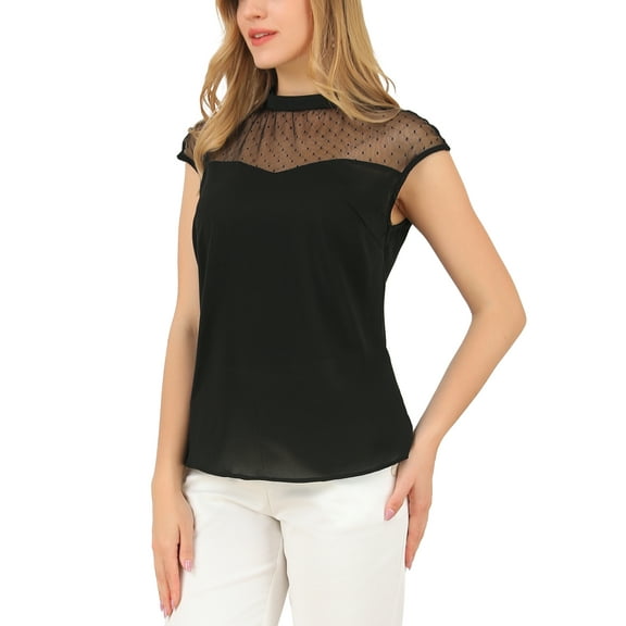 MODA NOVA Junior's Lace Panel Round Neck Keyhole Sleeveless Blouse Black L