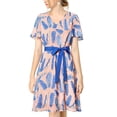 thumbnail image 1 of MODA NOVA Junior's Leaf Print Flutter Sleeve V Neck Belted Chiffon a Line Midi Dress, 1 of 6