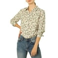 thumbnail image 1 of MODA NOVA Junior's Long Sleeve Button Down Ditsy Floral Shirt Beige M, 1 of 6