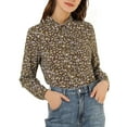 thumbnail image 1 of MODA NOVA Junior's Long Sleeve Button Down Ditsy Floral Shirt Brown L, 1 of 5