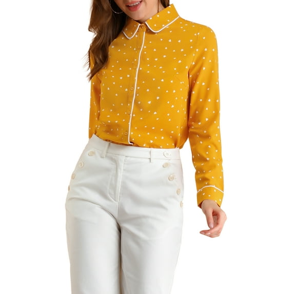 MODA NOVA Junior's Long Sleeve Button Down Polka Dots Shirt Orange S