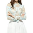 thumbnail image 1 of MODA NOVA Junior's Long Sleeve Lace See Through Floral Color Block Blouse Light Blue M, 1 of 7