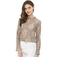 thumbnail image 1 of MODA NOVA Junior's Long Sleeve Lace See Through Floral Color Block Blouse Purple L, 1 of 7