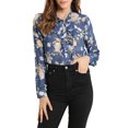 thumbnail image 1 of MODA NOVA Junior's Long Sleeve Ruffle  Button Down Floral Shirt Navy Blue S, 1 of 6